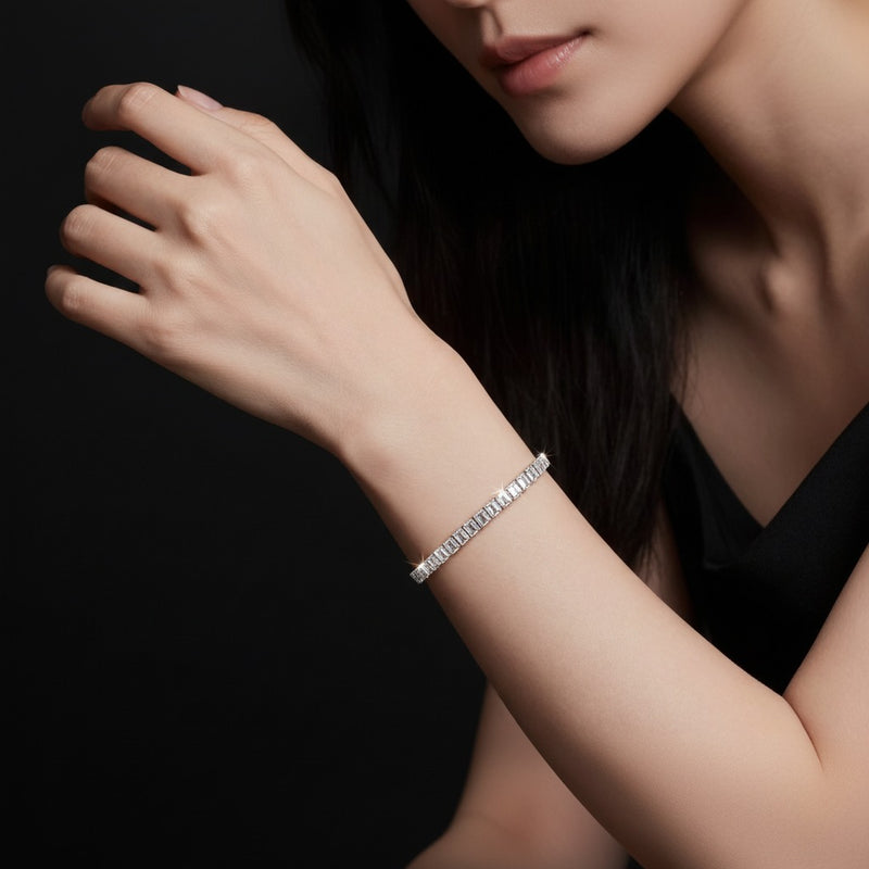 Model wearing radiant east west line bracelet