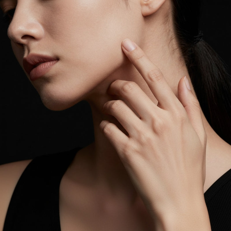 Model wearing radiant bold accented statement engagement ring